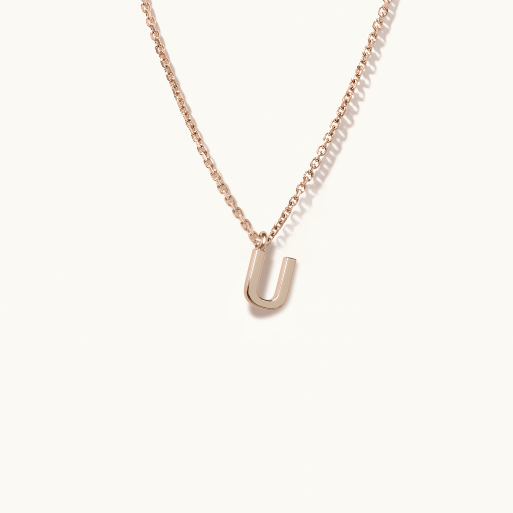 Jewellers District's Gold Initial Pendant Necklace: U in 14k Rose Gold