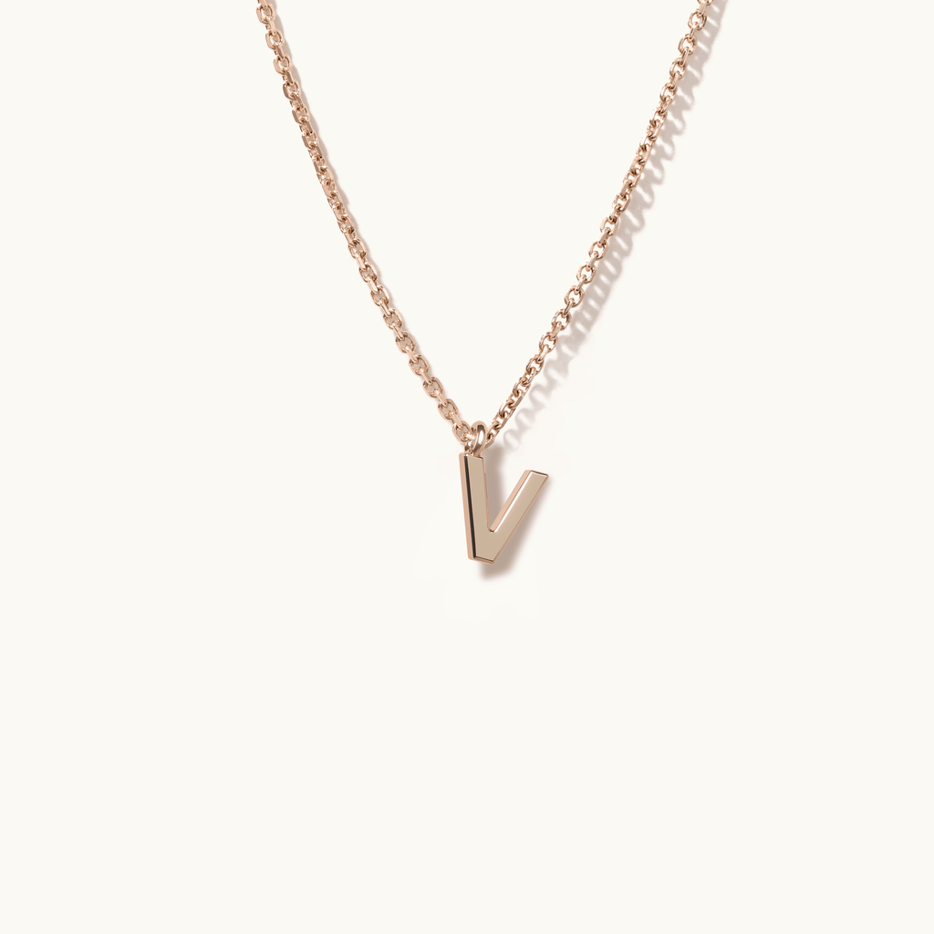 Jewellers District's Gold Initial Pendant Necklace: V in 14k Rose Gold