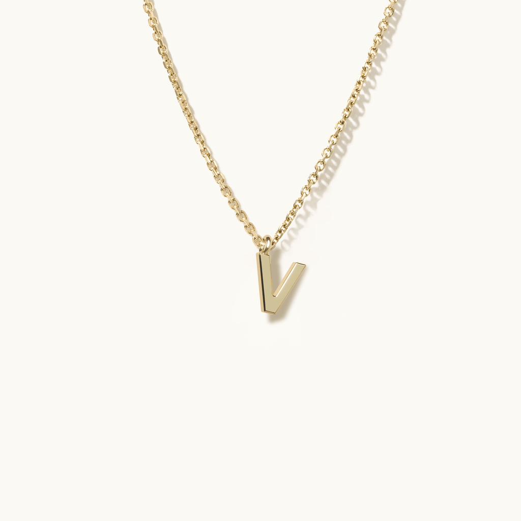 Jewellers District's Gold Initial Pendant Necklace: V in 14k Yellow Gold