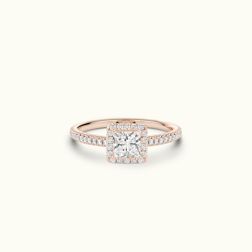 Jewellers District's Diamond Halo Engagement Ring in 14k Rose Gold, Princess