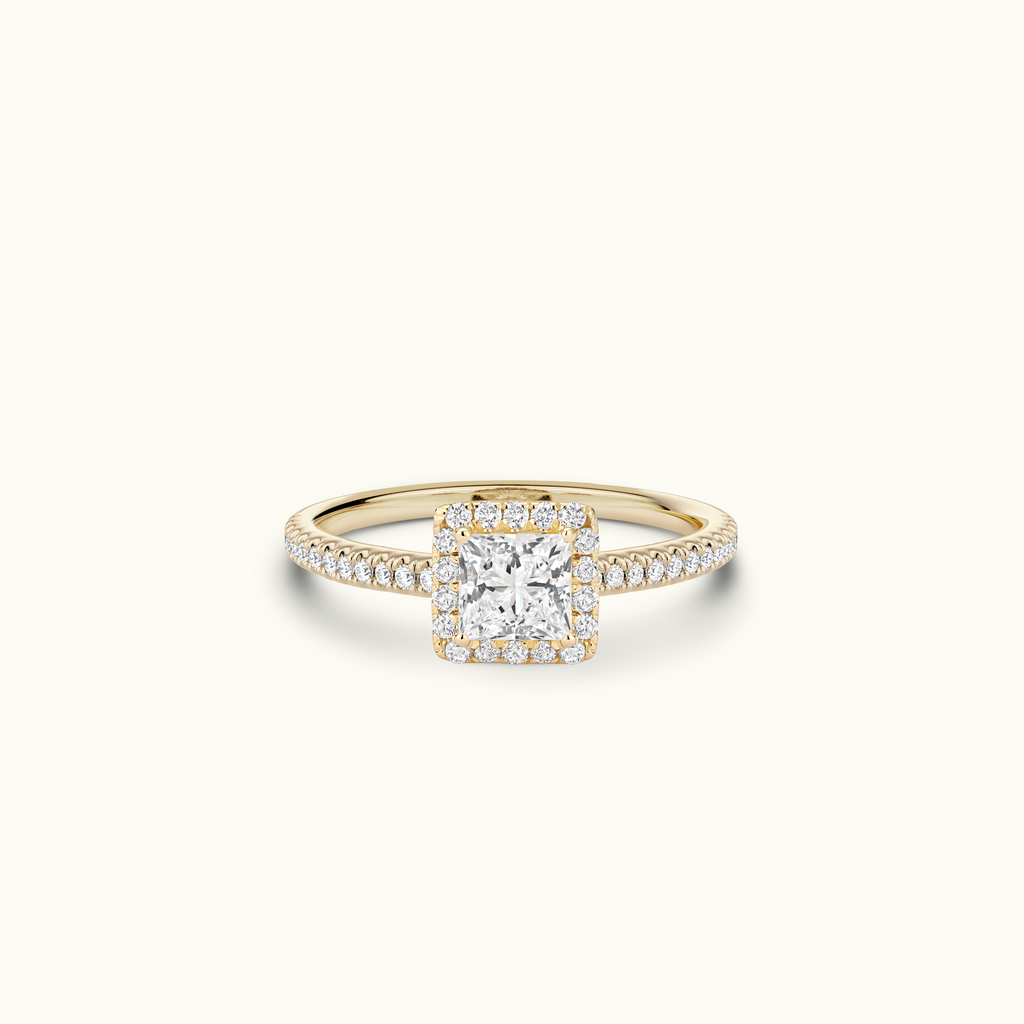 Jewellers District's Diamond Halo Engagement Ring in 14k Yellow Gold, Princess