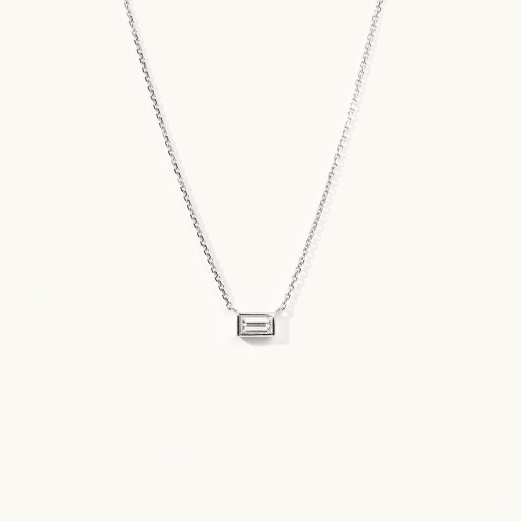 Jewellers District's Baguette-Cut Bezel-Set Diamond Pendant Necklace in 10k White Gold