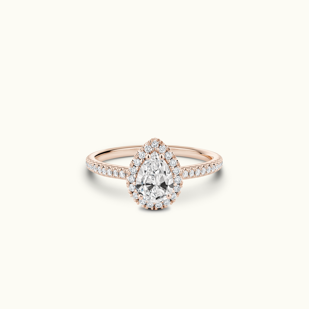 Jewellers District's Diamond Halo Engagement Ring in 14k Rose Gold, Pear