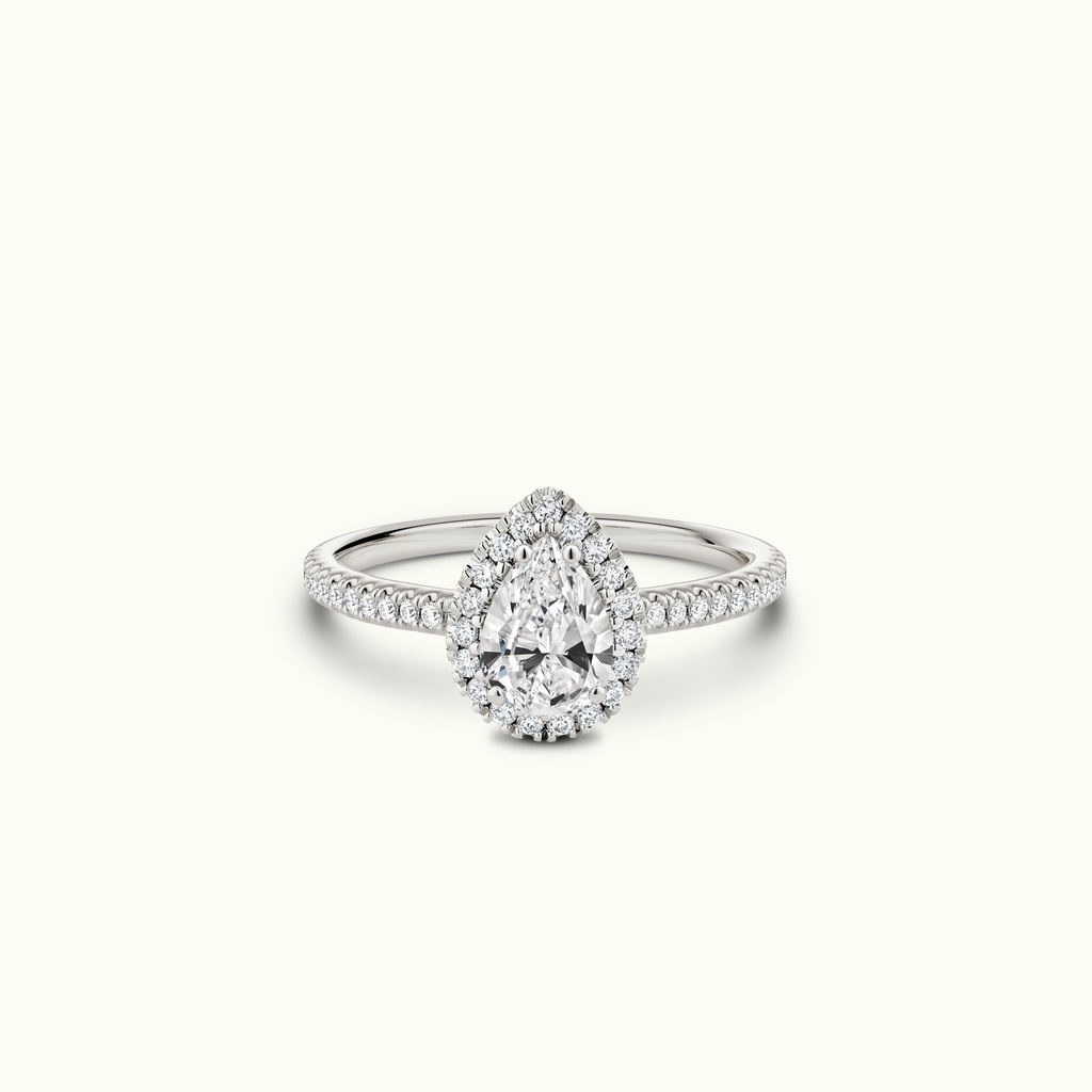 Jewellers District's Diamond Halo Engagement Ring in 14k White Gold, Pear