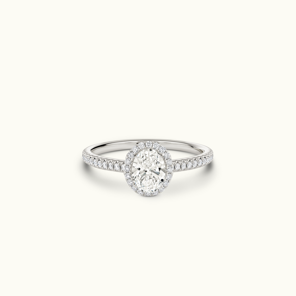 Jewellers District's Diamond Halo Engagement Ring in 14k White Gold, Oval