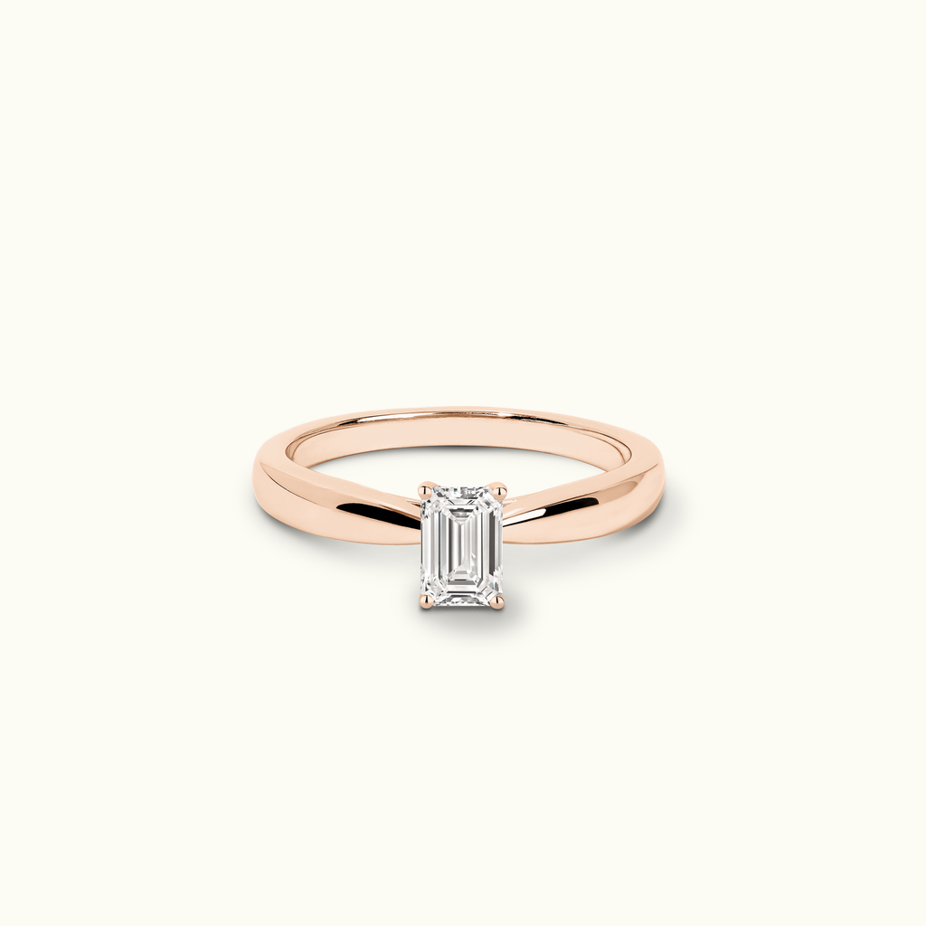 Jewellers District's Diamond Engagement Ring with Tapered Thick Band in 14k Rose Gold, Emerald