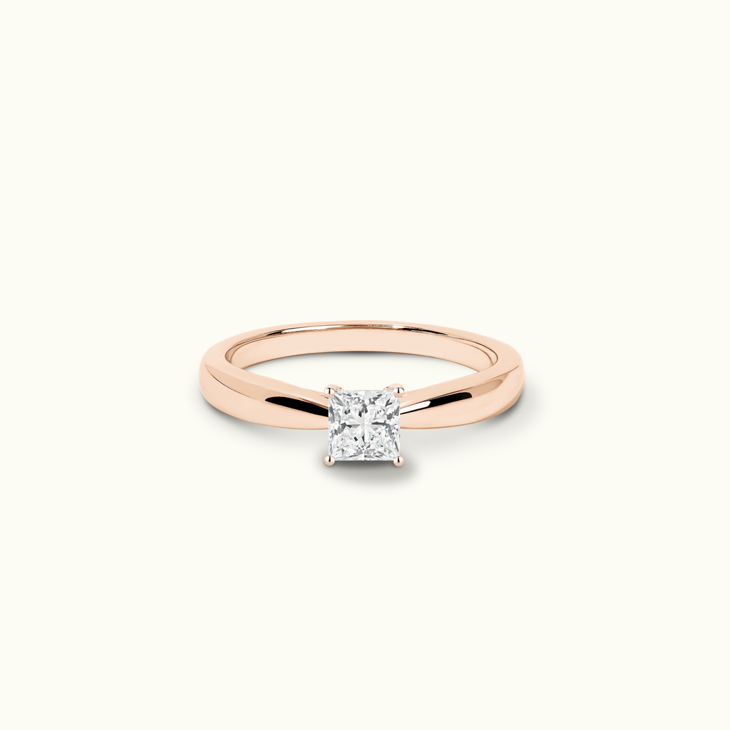 Jewellers District's Diamond Engagement Ring with Tapered Thick Band in 14k Rose Gold, Princess