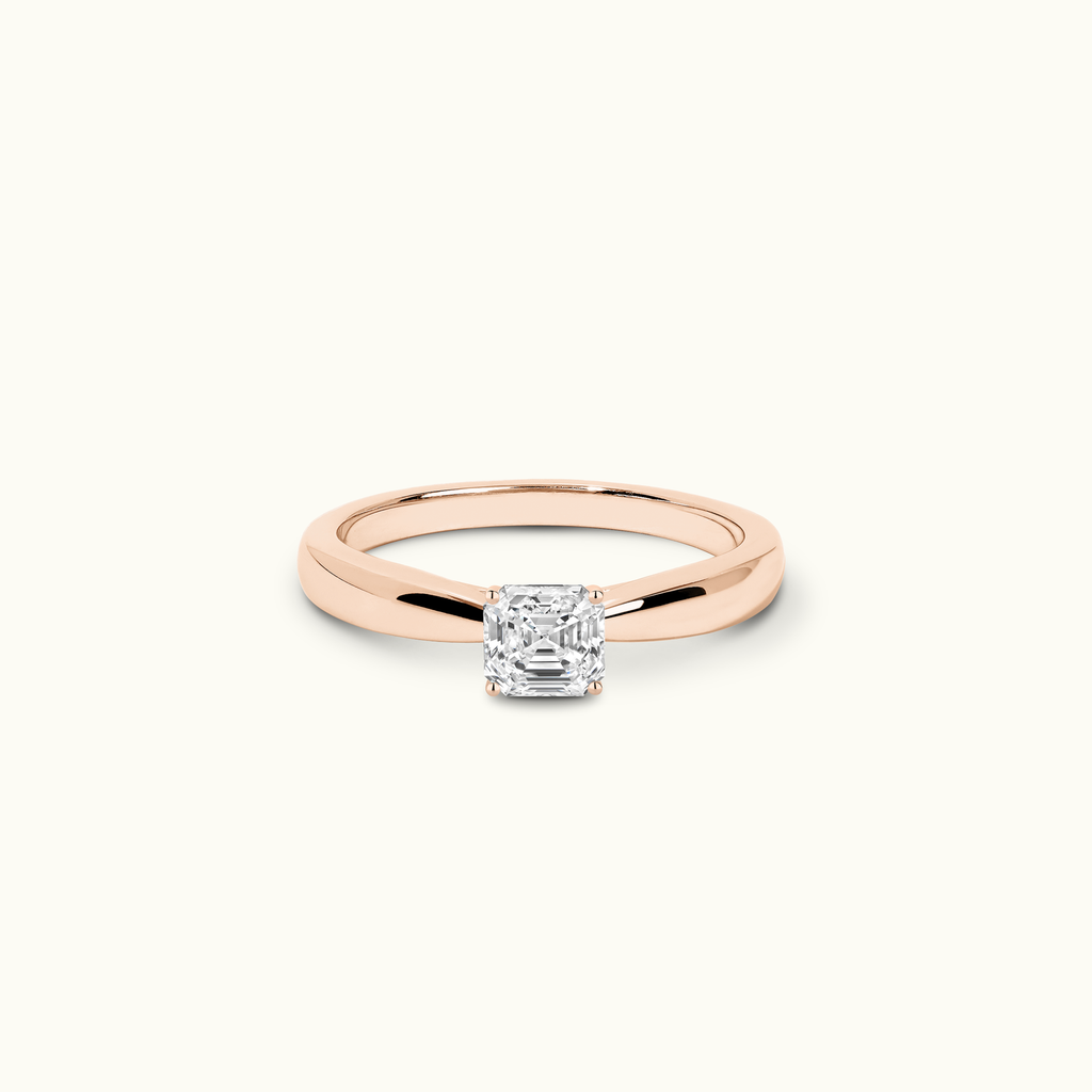 Jewellers District's Diamond Engagement Ring with Tapered Thick Band in 14k Rose Gold, Asscher