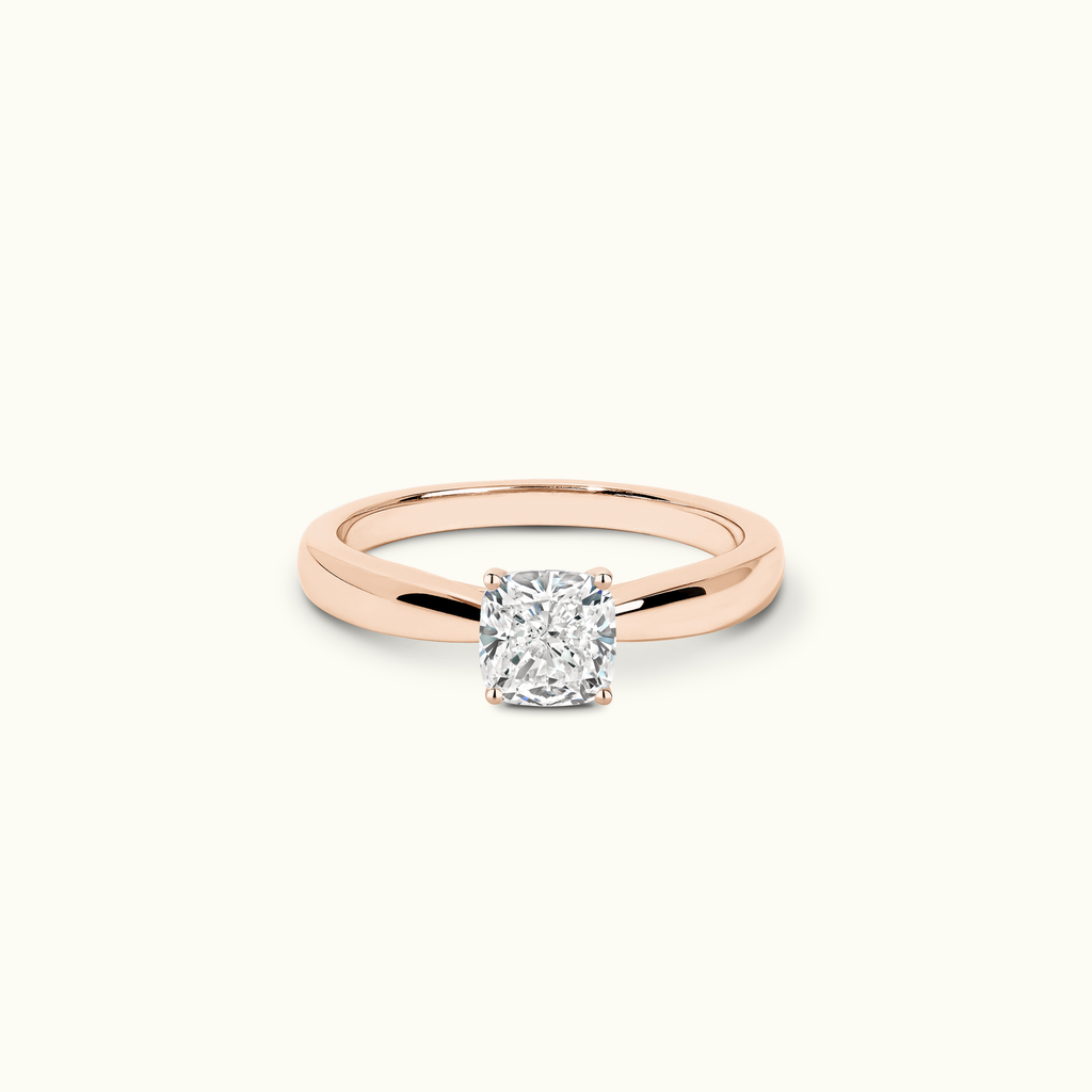 Jewellers District's Diamond Engagement Ring with Tapered Thick Band in 14k Rose Gold, Cushion