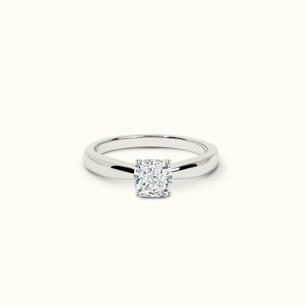 Jewellers District's Diamond Engagement Ring with Tapered Thick Band in 14k White Gold, Cushion