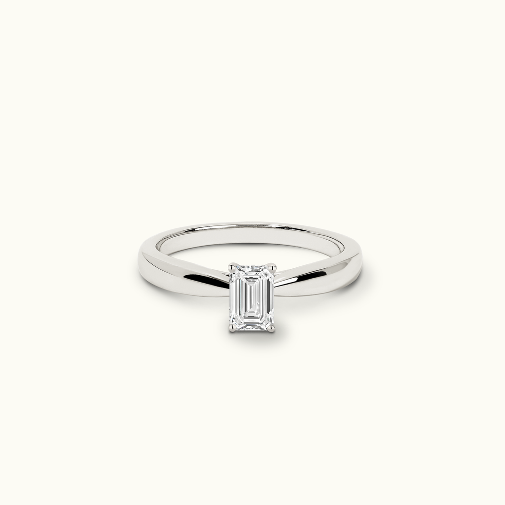 Jewellers District's Diamond Engagement Ring with Tapered Thick Band in 14k White Gold, Emerald