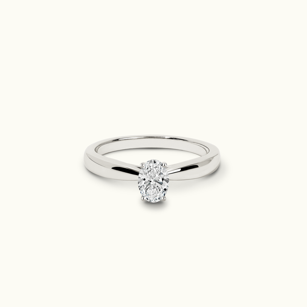 Jewellers District's Diamond Engagement Ring with Tapered Thick Band in 14k White Gold, Oval