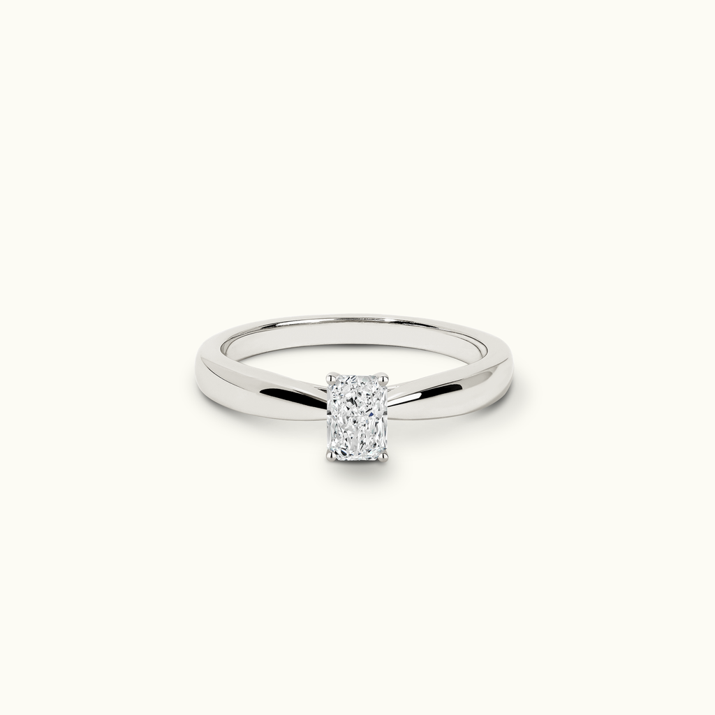 Jewellers District's Diamond Engagement Ring with Tapered Thick Band in 14k White Gold, Radiant