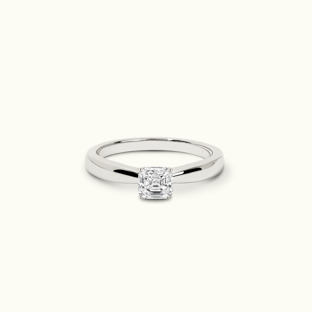 Jewellers District's Diamond Engagement Ring with Tapered Thick Band in 14k White Gold, Asscher