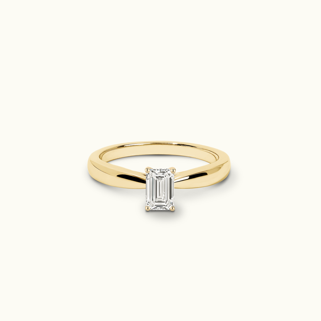 Jewellers District's Diamond Engagement Ring with Tapered Thick Band in 14k Yellow Gold, Emerald