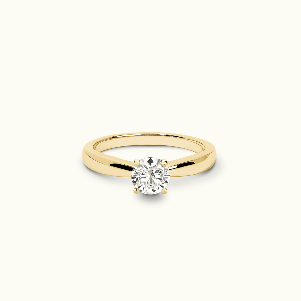 Jewellers District's Diamond Engagement Ring with Tapered Thick Band in 14k Yellow Gold, Round