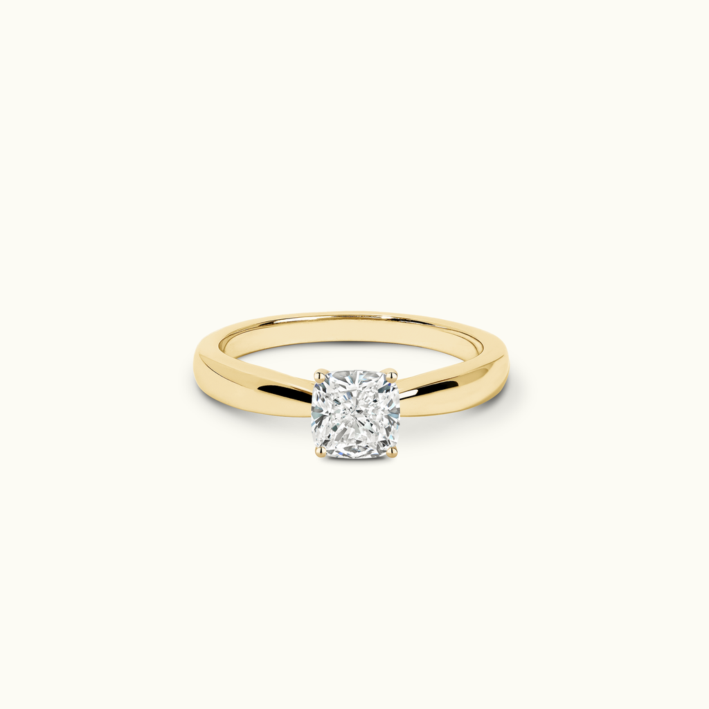 Jewellers District's Diamond Engagement Ring with Tapered Thick Band in 14k Yellow Gold, Cushion