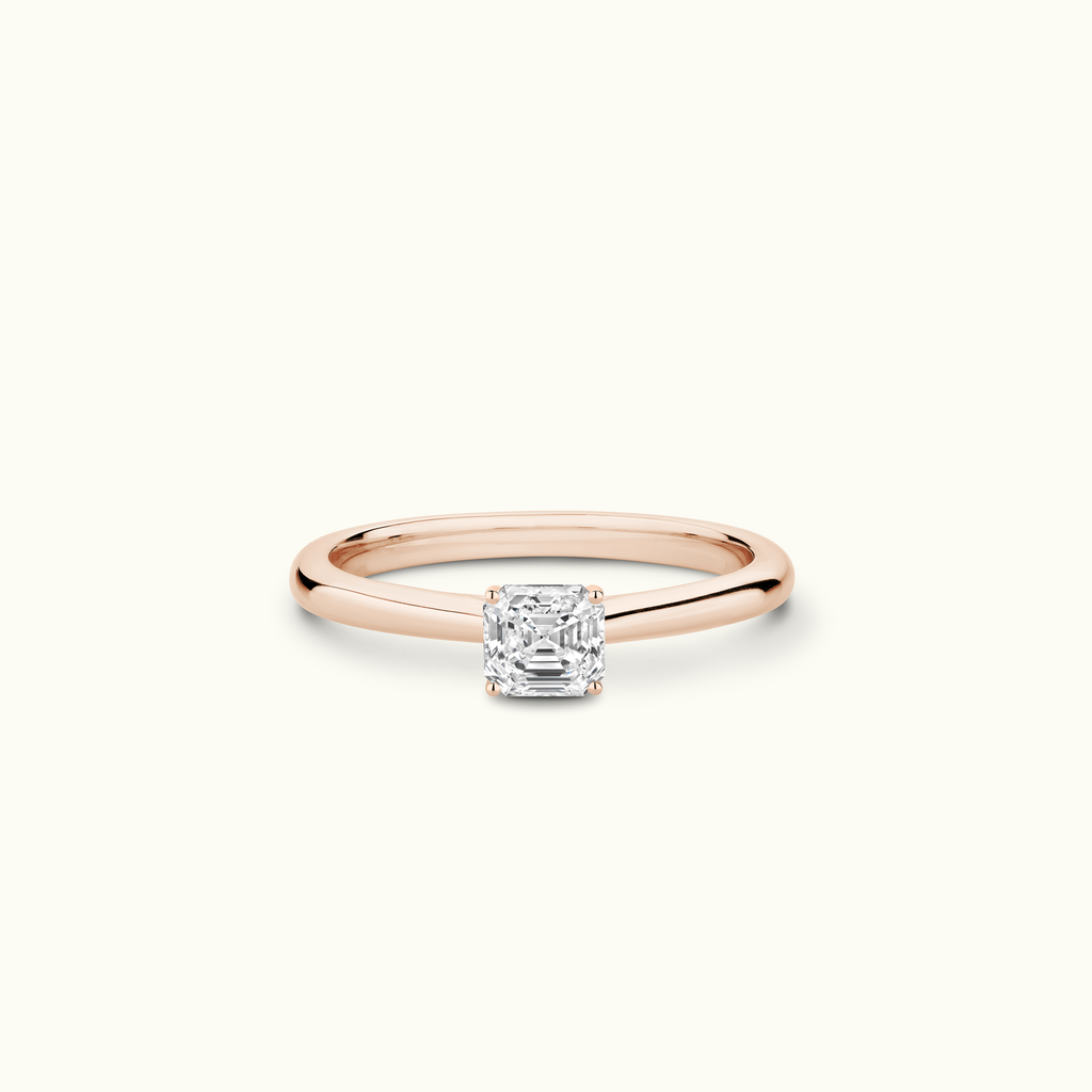 Jewellers District's Solitaire Diamond Engagement Ring with Cathedral-Setting in 14k Rose Gold, Asscher