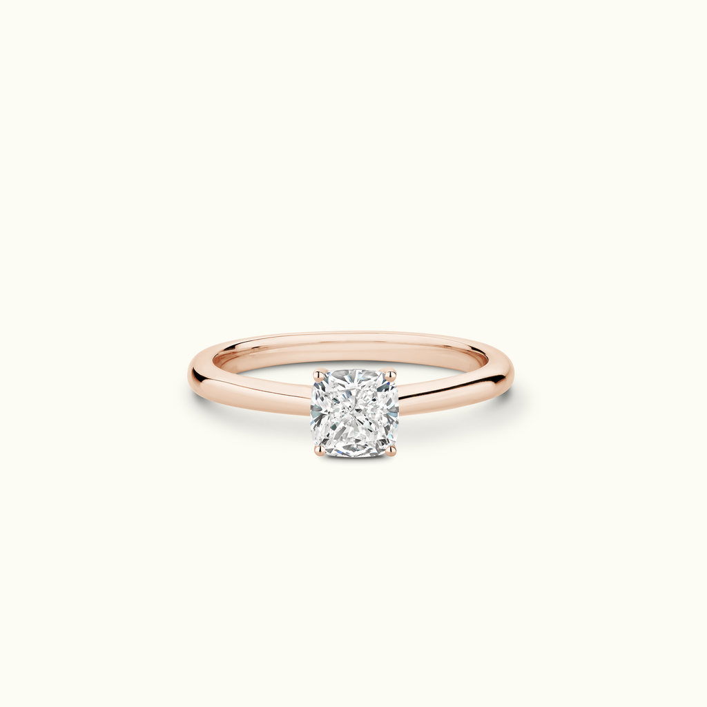 Jewellers District's Solitaire Diamond Engagement Ring with Cathedral-Setting in 14k Rose Gold, Cushion