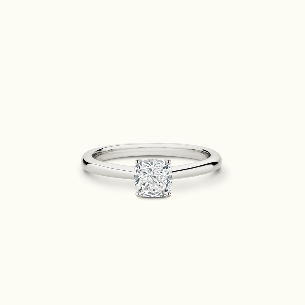 Jewellers District's Solitaire Diamond Engagement Ring with Cathedral-Setting in 14k White Gold, Cushion