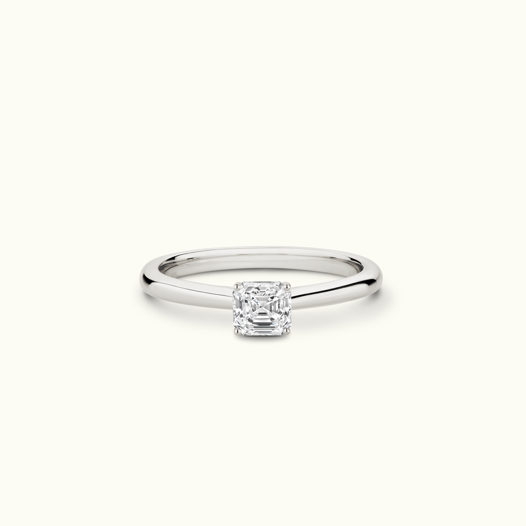 Jewellers District's Solitaire Diamond Engagement Ring with Cathedral-Setting in 14k White Gold, Asscher