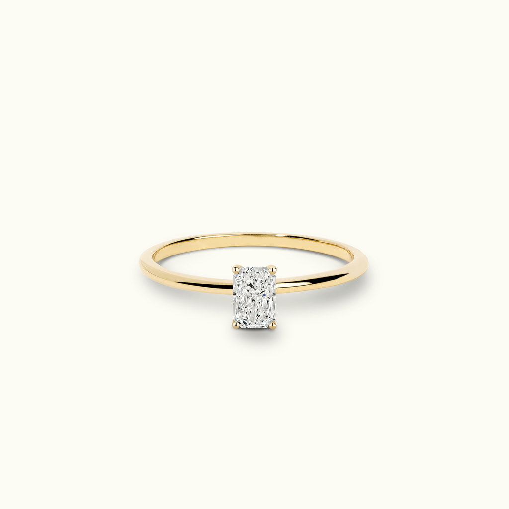 Jewellers District's Solitaire Diamond Engagement Ring with X Setting in 14k Yellow Gold, Radiant