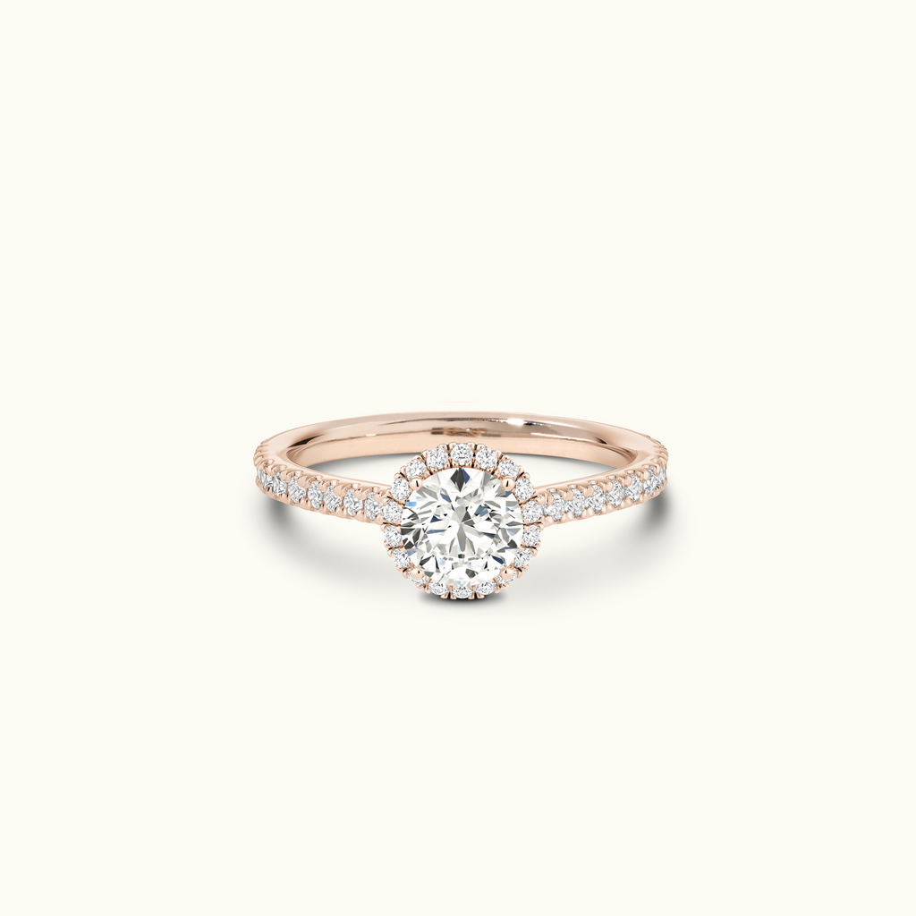 Jewellers District's Cathedral-Setting Diamond Halo Engagement Ring with Diamond Band in 14k Rose Gold, Round