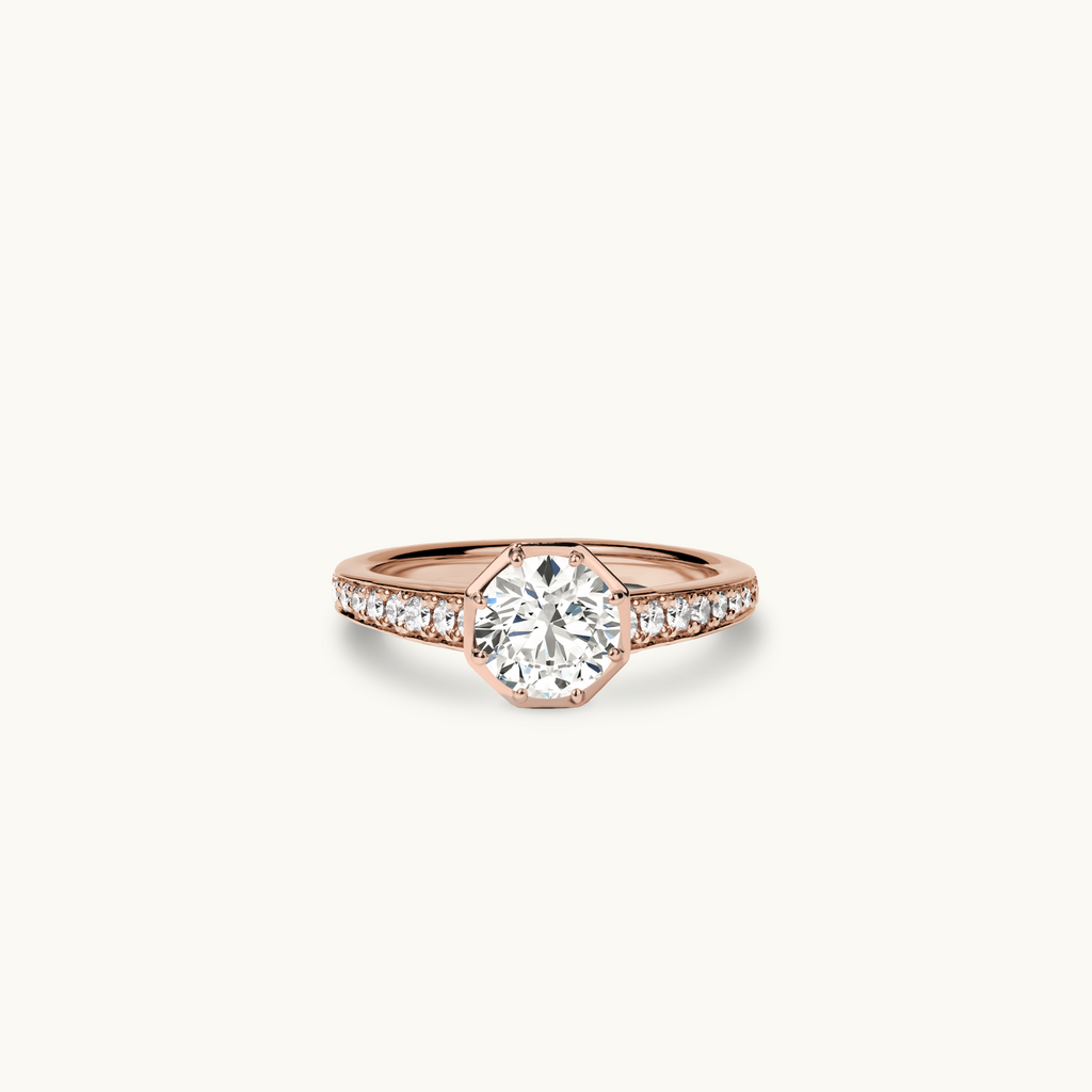 Jewellers District's Cathedral-Setting Diamond Engagement Ring with Diamond Pavé in 14k Rose Gold, Round