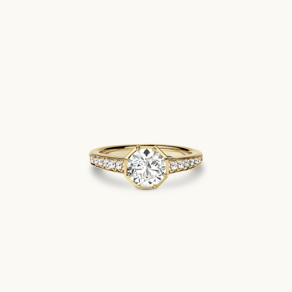 Jewellers District's Cathedral-Setting Diamond Engagement Ring with Diamond Pavé in 14k Yellow Gold, Round