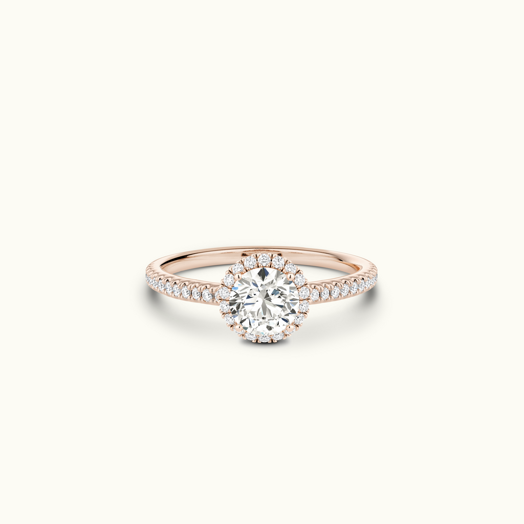 Jewellers District's Diamond Halo Engagement Ring in 14k Rose Gold, Round