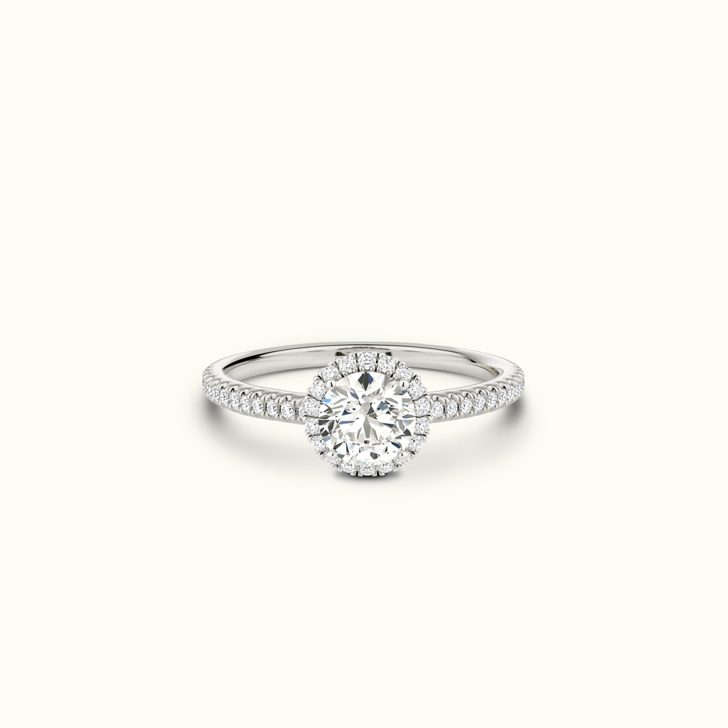 Jewellers District's Diamond Halo Engagement Ring in 14k White Gold, Round