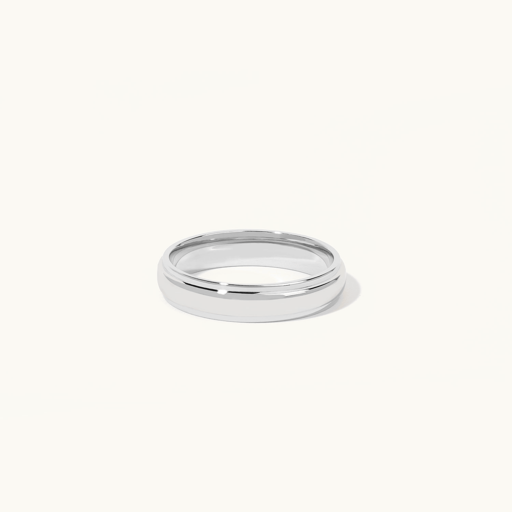 Jewellers District's Two-Tone Beveled Wedding Ring in 14k White Gold, Band: 5mm