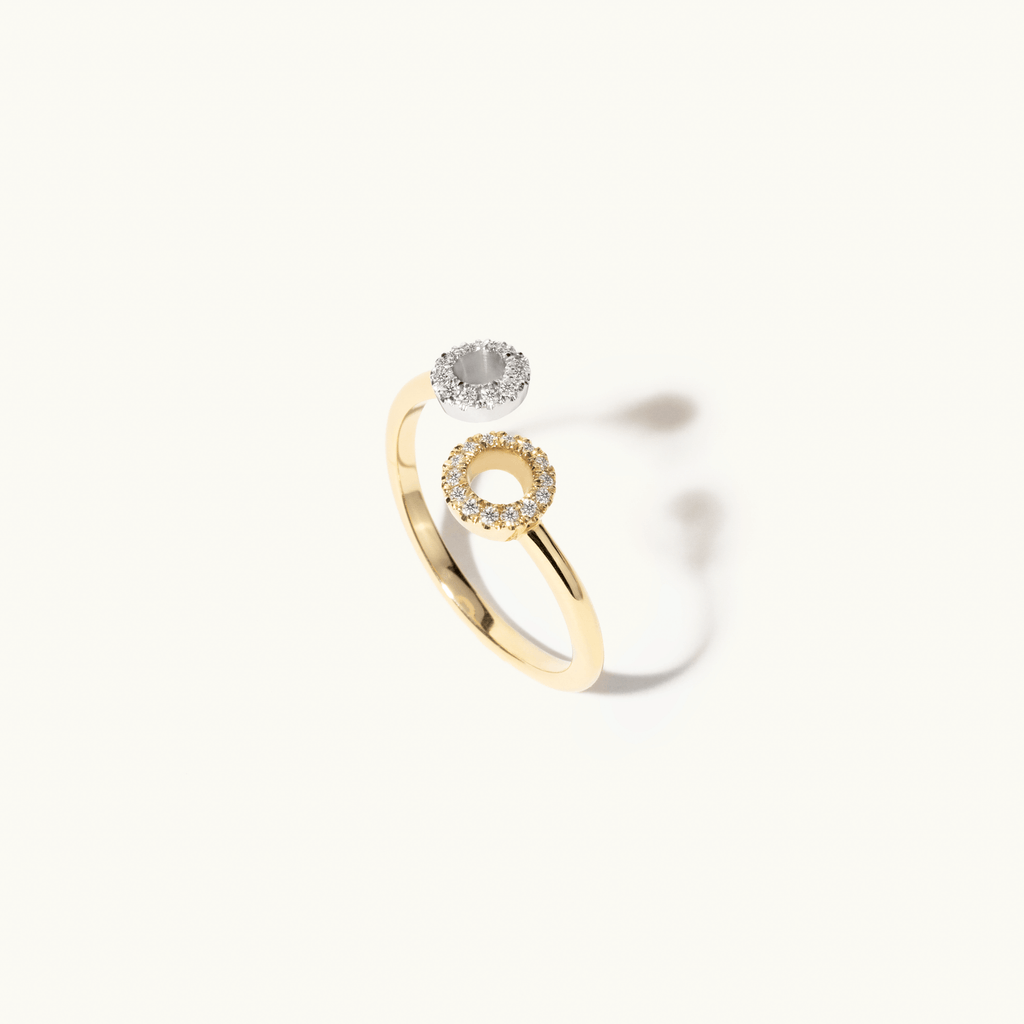 Standing view of Jewellers District's Circle Wrap Around Ring with Accent Diamonds in 14k Yellow Gold