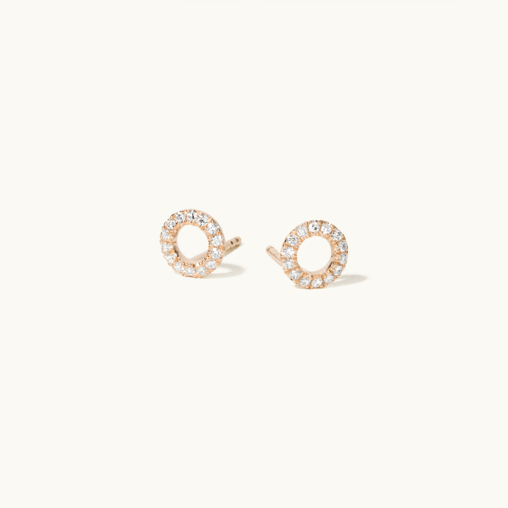 Angled view of Jewellers District's Open-Circle Diamond Pavé Studs in 14k Rose Gold