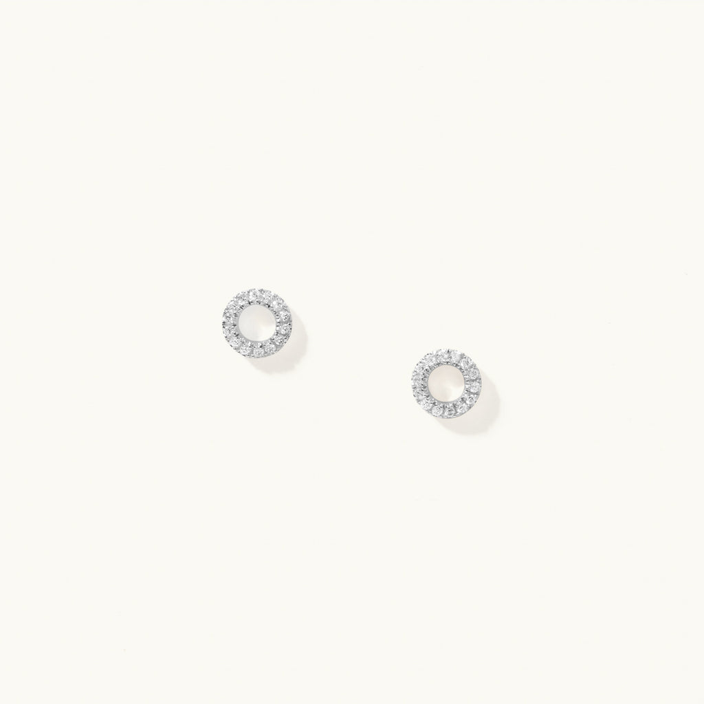 Face view of Jewellers District's Open-Circle Diamond Pavé Studs in 14k White Gold