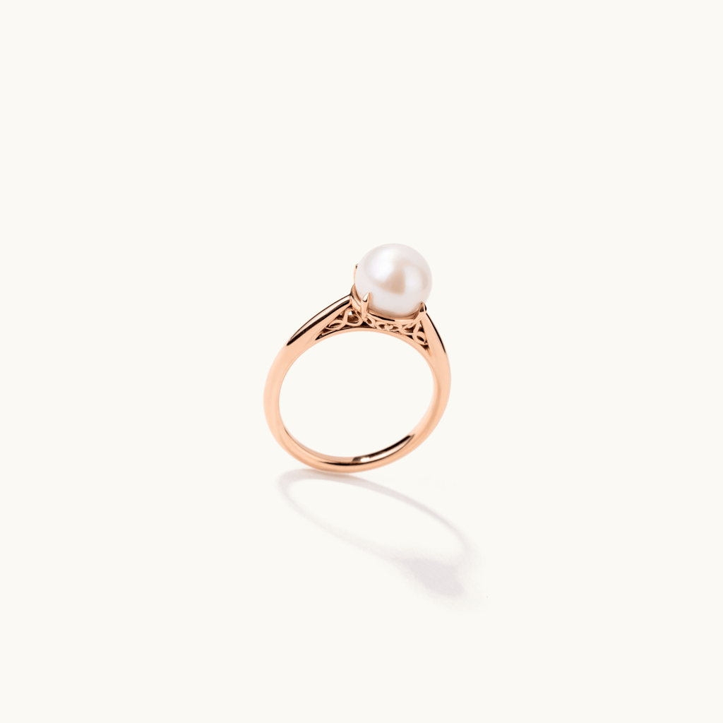 Angled view of Jewellers District's Vintage Freshwater Pearl Ring in 14k Rose Gold