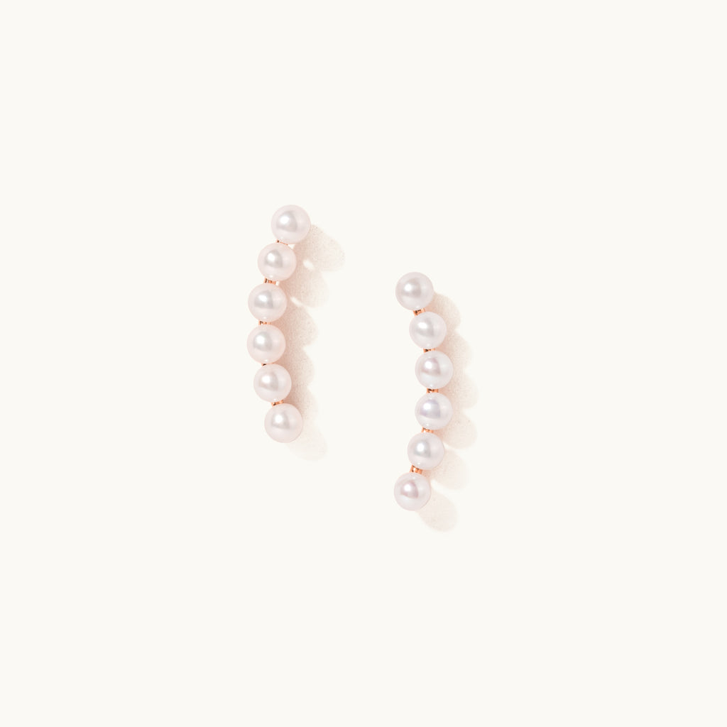 Face view of Jewellers District's Freshwater Pearl Crawler Earrings in 14k Rose Gold