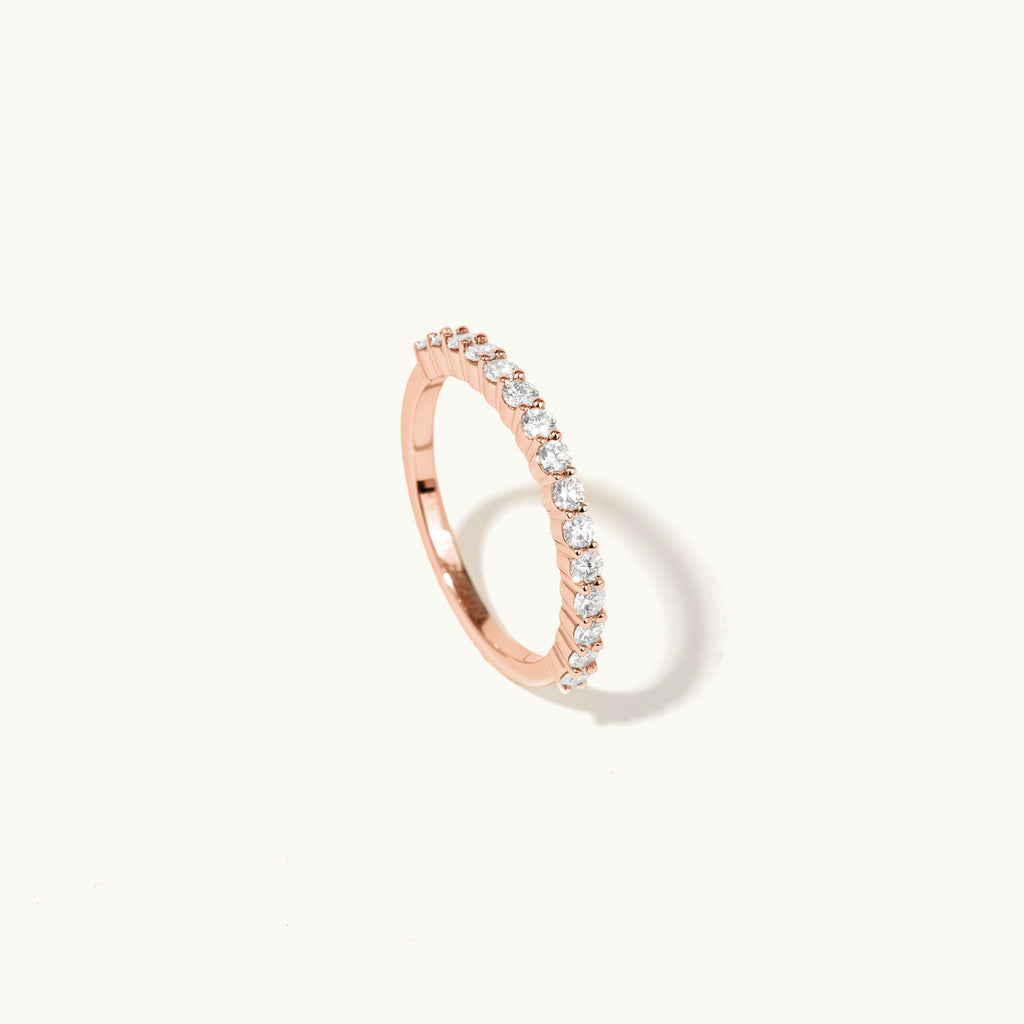 Standing view of Jewellers District's Prong-Setting Diamond Pavé Wedding Ring in 14k Rose Gold, Stones: 1.8mm (0.35+ ctw) | Band: 2mm