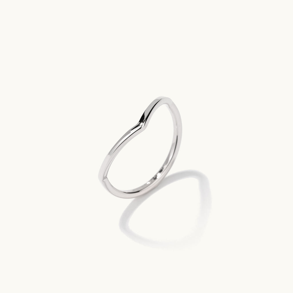 Profile view of Jewellers District's V-Shaped Wedding Ring in 14k White Gold