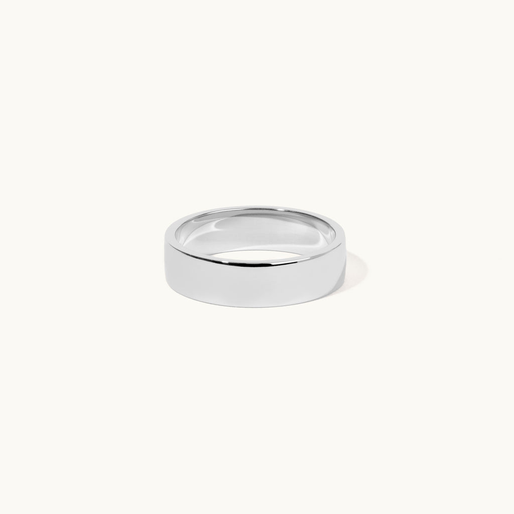 Face view of Jewellers District's Flat Wedding Ring in 14k White Gold, Band: 5mm