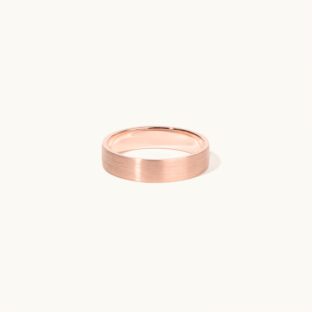 Face view of Jewellers District's Flat Brushed Wedding Ring in 14k Rose Gold, Band: 5mm