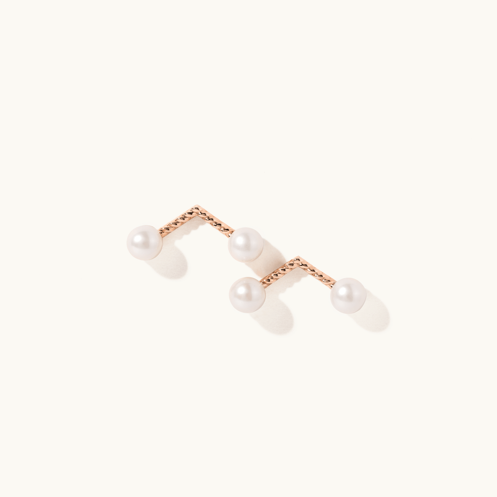 Face view of Jewellers District's Cherry Stem Freshwater Pearl Earrings in 14k Rose Gold