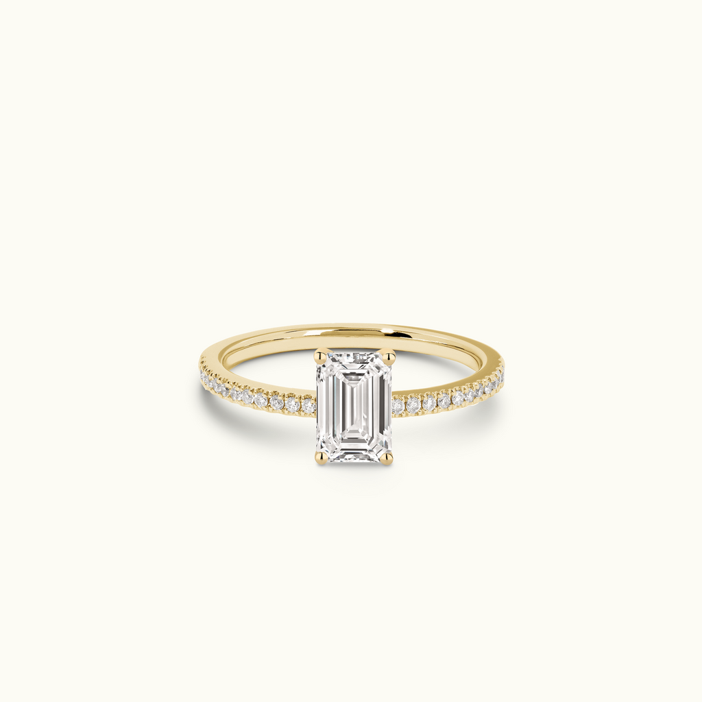 Jewellers District's Diamond Engagement Ring with Castle Setting in 14k Yellow Gold, Emerald