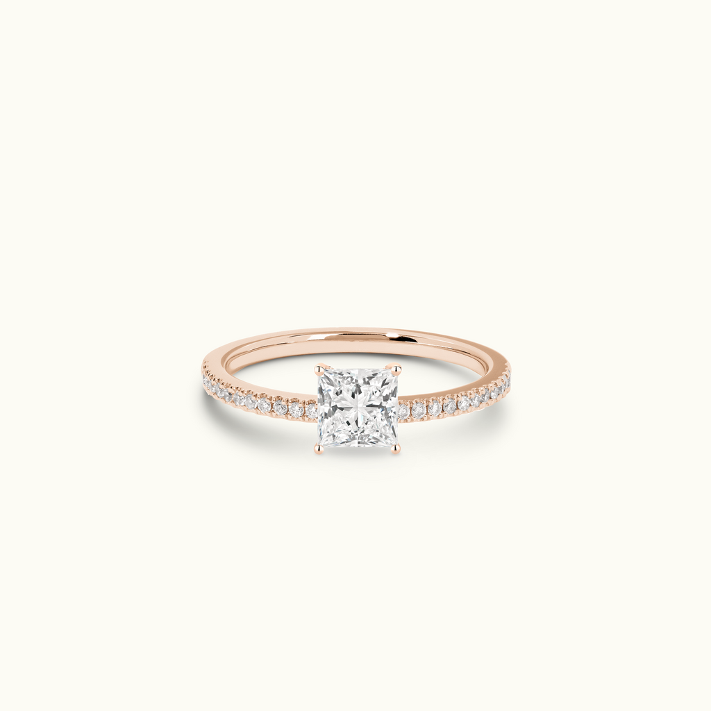 Jewellers District's Diamond Engagement Ring with Castle Setting in 14k Rose Gold, Princess