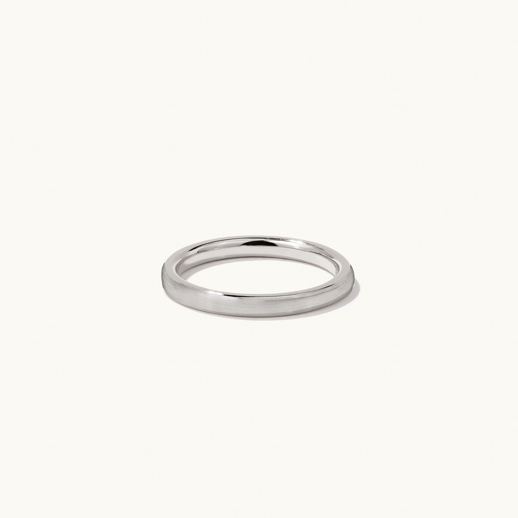 Face view of Jewellers District's Classic Brushed Wedding Ring in 14k White Gold, Band: 5mm