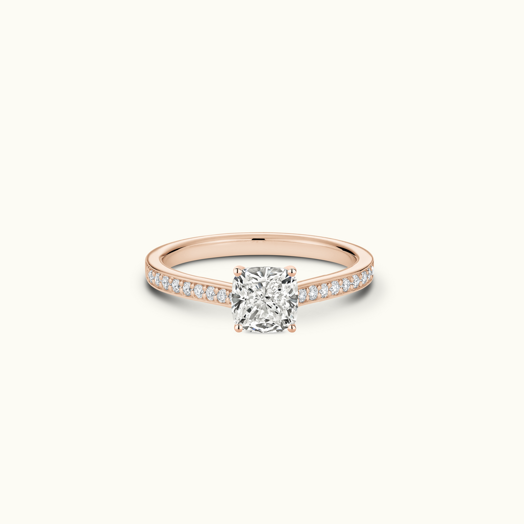 Jewellers District's Diamond Engagement Ring with Bright-Cut Pavé in 14k Rose Gold, Cushion