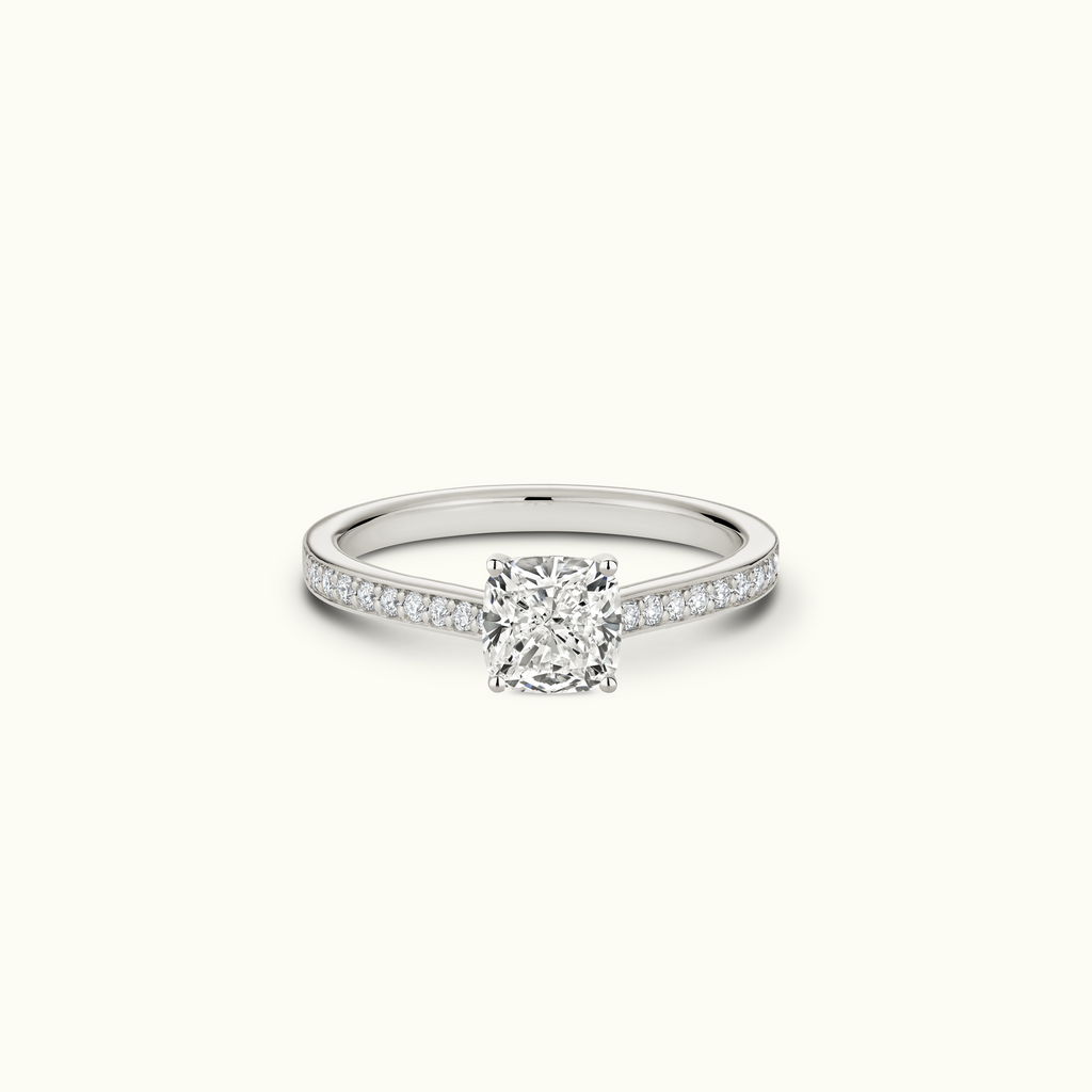 Jewellers District's Diamond Engagement Ring with Bright-Cut Pavé in 14k White Gold, Cushion