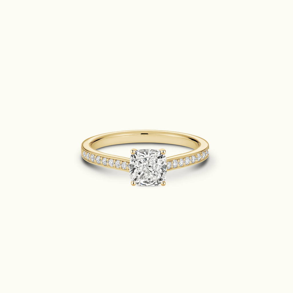 Jewellers District's Diamond Engagement Ring with Bright-Cut Pavé in 14k Yellow Gold, Cushion