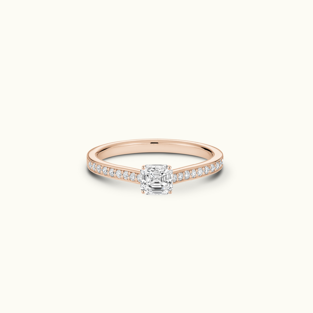 Jewellers District's Diamond Engagement Ring with Bright-Cut Pavé in 14k Rose Gold, Asscher