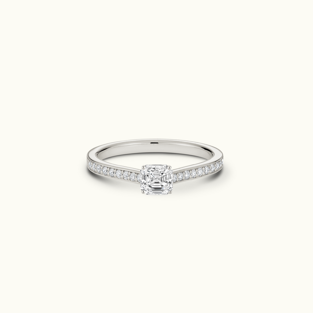 Jewellers District's Diamond Engagement Ring with Bright-Cut Pavé in 14k White Gold, Asscher